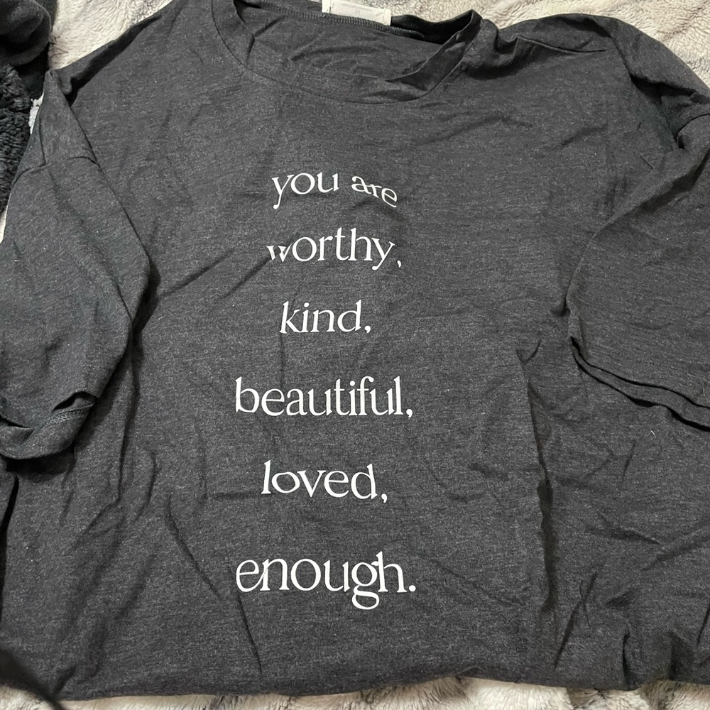 Declan and crew affirmation t-shirt boyfriend fit size medium but runs big